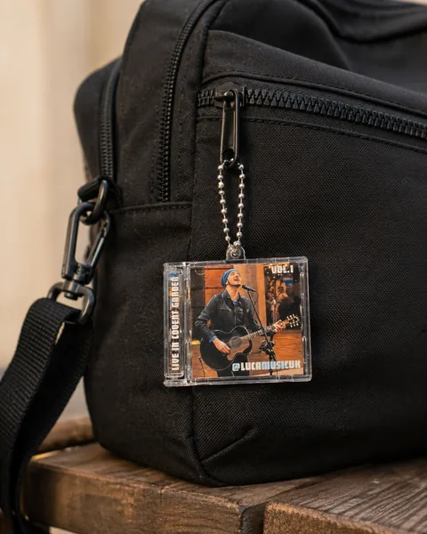 The Covent Garden disc hanging on a bag